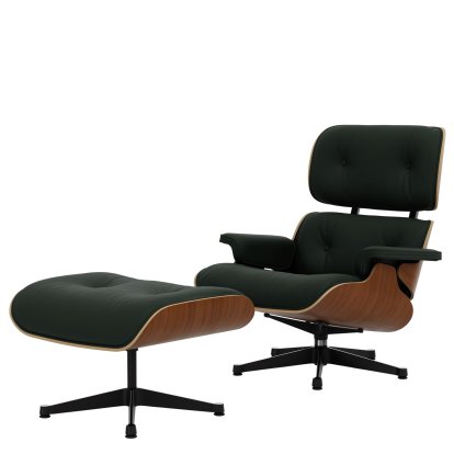 Eames Lounge Chair & Ottoman, Nussbaum natur, Leder Premium F jade, 89 cm, Aluminium poliert, Seiten schwarz