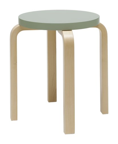 Hocker E60, Sitz lackiert grün, Beine Birke klar lackiert