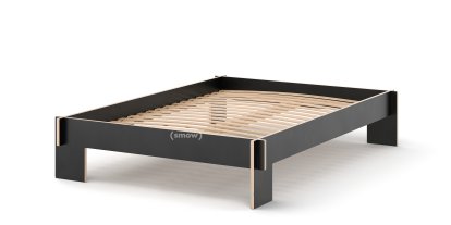 Siebenschläfer Bett, 140 x 200 cm, Ohne Kopfteil, Schwarz, Mit Roll-Lattenrost