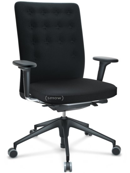 ID Trim, Mit Lumbalstütze, FlowMotion-mit Vorwärtsneigung, mit Sitztiefenverstellung, Mit 2D Armlehnen, 5-Stern Untergestell, Kunststoff basic dark, Sitz und Rücken Plano, Nero, Weich für harte Böden