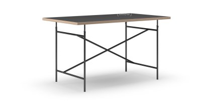 Eiermann Tisch, Linoleum schwarz (Forbo 4023) mit Eichekante, 140 x 80 cm, Schwarz, schräg, mittig (Eiermann 1), 110 x 66 cm