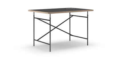 Eiermann Tisch, Linoleum schwarz (Forbo 4023) mit Eichekante, 120 x 80 cm, Schwarz, senkrecht, versetzt (Eiermann 2), 100 x 66 cm