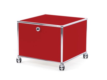 USM Haller Druckercontainer, 50 cm, USM rubinrot, Mit Rollen