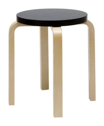 Hocker E60, Sitz lackiert schwarz, Beine Birke klar lackiert