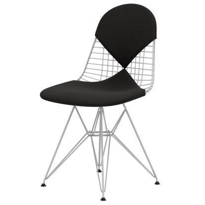 Wire Chair DKR , Pulverbeschichtet weiß, Sitz- und Rückenkissen (Bikini), Hopsak dunkelgrau