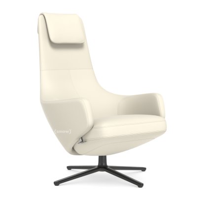 Repos Loungesessel, Sessel Repos, Leder Premium F snow, 45 cm, Basic dark