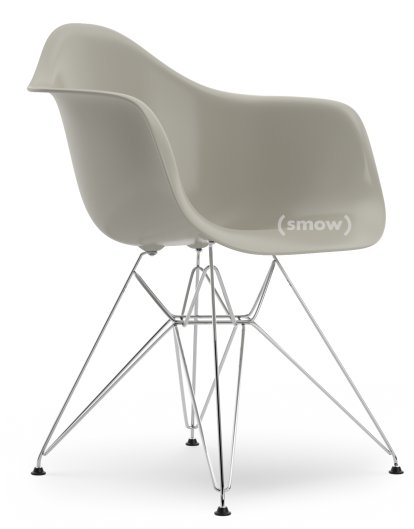 Eames Plastic Armchair DAR, Kieselstein, Ohne Polsterung, Ohne Polsterung, Standardhöhe - 43 cm, Verchromt
