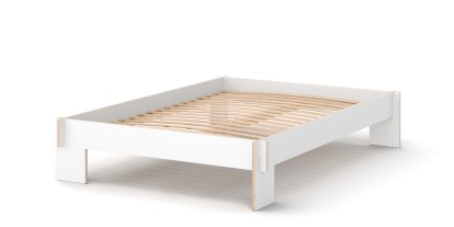 Siebenschläfer Bett, 140 x 200 cm, Ohne Kopfteil, Weiß, Mit Roll-Lattenrost