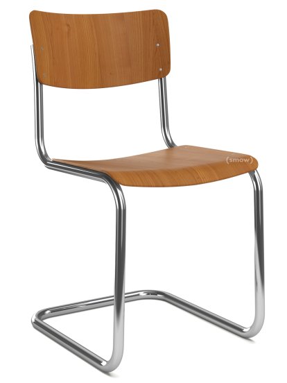 S 43 Klassik Freischwinger, Gestell verchromt, Buche gebeizt, Kirschbaumfarbig, Ohne Sitzauflage, Ohne Gleiter