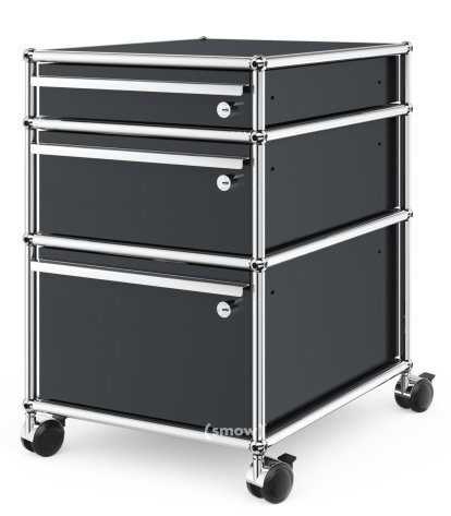 USM Haller Rollcontainer mit 3 Schubladen Typ 2 (mit Gegengewicht), Alle Fächer mit Schloss, Anthrazitgrau RAL 7016