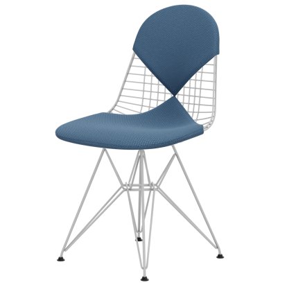 Wire Chair DKR , Pulverbeschichtet weiß, Sitz- und Rückenkissen (Bikini), Apollo horizontblau / hellgrau