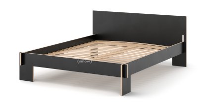 Siebenschläfer Bett, 160 x 200 cm, Mit Kopfteil, Schwarz, Mit Roll-Lattenrost
