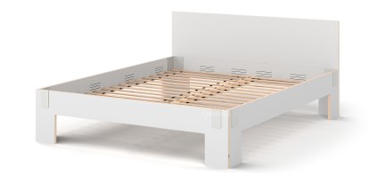 Tagedieb Bett, 180 x 200 cm, Mit Kopfteil, FU (Sperrholz, Birke) weiß, Lichtgrau, Mit Roll-Lattenrost