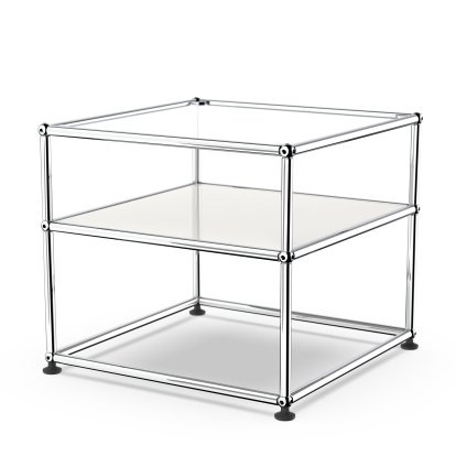 USM Haller Beistelltisch Typ 2, Glas, Reinweiß RAL 9010
