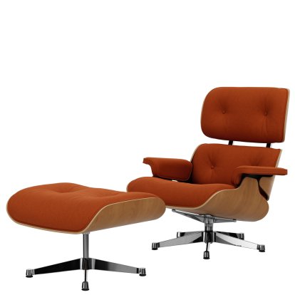 Eames Lounge Chair & Ottoman Calma, Kirsche natur, Calma, cognac, 89 cm, Aluminium poliert