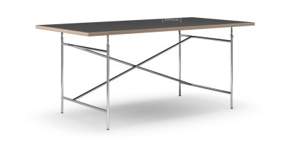 Eiermann Tisch, Linoleum schwarz (Forbo 4023) mit Eichekante, 180 x 90 cm, Chrom, senkrecht, versetzt (Eiermann 2), 135 x 78 cm