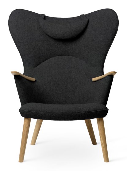 CH78 Mama Bear Loungesessel, Fiord - anthrazit, Eiche geseift, Mit Nackenkissen