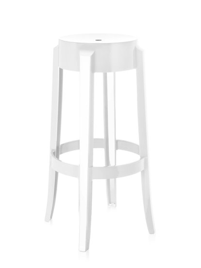 Charles Ghost Hocker, Höhe 75 x ø Sitz 29 x ø Basis 46 cm, Undurchsichtig, Weißglänzend