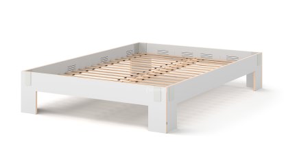 Tagedieb Bett, 160 x 220 cm, Ohne Kopfteil, FU (Sperrholz, Birke) weiß, Lichtgrau, Mit Roll-Lattenrost