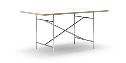 Eiermann Tisch, Melamin weiß mit Eichekante, 160 x 90 cm, Chrom, senkrecht, mittig (Eiermann 2), 100 x 66 cm