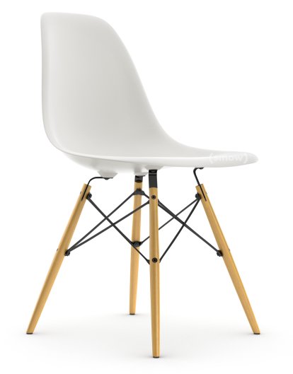 Eames Plastic Side Chair DSW, Weiß non-RE, Ohne Polsterung, Ohne Polsterung, Standardhöhe - 43 cm, Esche honigfarben