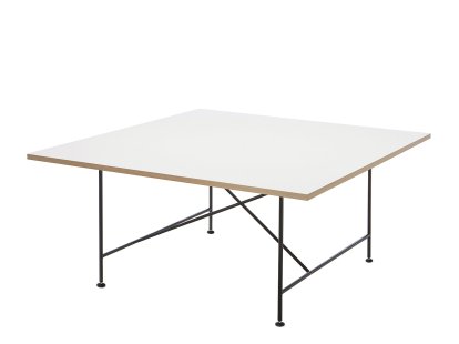 Eiermann 1 Konferenztisch, Melamin weiß mit Eichekante, Schwarz, Mit Niveauausgleichssatz (H 74-76cm)