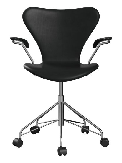 Serie 7 Drehstuhl 3117 / 3217 Vollpolsterung, Mit Armlehnen, Leder Grace black, Chrome