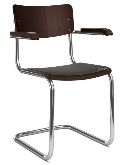 S 43 F Klassik Freischwinger, Gestell verchromt, Buche gebeizt, Dunkelbraun (TP 89), Sitzauflage schwarz, gepolstert, Kunststoffgleiter schwarz mit Filz
