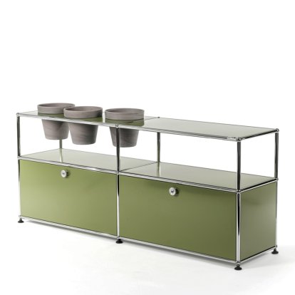 USM Haller Pflanzenwelten Sideboard, Olivgrün RAL 6003, Mit 2 Klappen, Mit 3 Töpfen links, Basalt