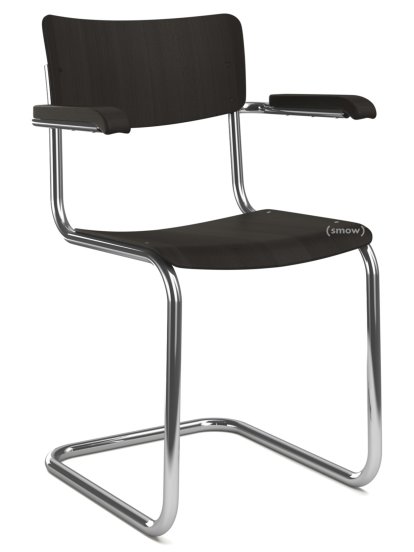 S 43 F Klassik Freischwinger, Gestell verchromt, Buche gebeizt, Schwarz (TP 29), Ohne Sitzauflage, Kunststoffgleiter schwarz mit Filz