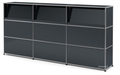 USM Haller Theke Typ 2 (mit Schrägtablaren), Anthrazitgrau RAL 7016, 225 cm (3 Elemente), 35 cm