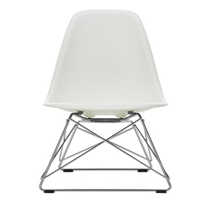 Eames Plastic Side Chair LSR, Weiß RE, Ohne Polsterung, Glanzchrom