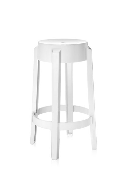 Charles Ghost Hocker, Höhe 65 x ø Sitz 29 x ø Basis 46 cm, Undurchsichtig, Weißglänzend