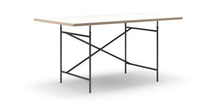 Eiermann Tisch, Melamin weiß mit Eichekante, 160 x 90 cm, Schwarz, senkrecht, versetzt (Eiermann 2), 100 x 66 cm