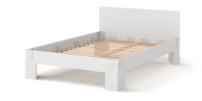 Tagedieb Bett, 160 x 200 cm, Mit Kopfteil, FU (Sperrholz, Birke) weiß, Lichtgrau, Mit Roll-Lattenrost