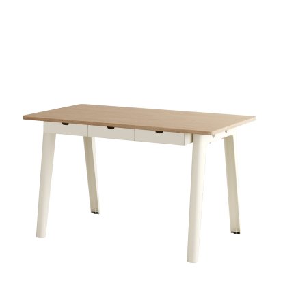 New Modern Schreibtisch, Metall/Holz, 130 x 70 cm, Mit Aufbewahrungsmodul, Cremeweiß