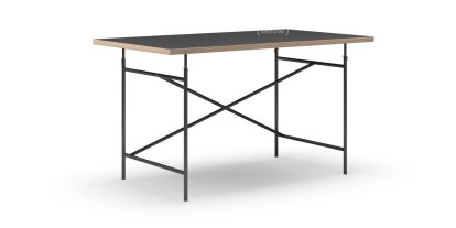 Eiermann Tisch, Linoleum schwarz (Forbo 4023) mit Eichekante, 140 x 80 cm, Schwarz, schräg, versetzt (Eiermann 1), 110 x 66 cm
