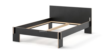 Siebenschläfer Bett, 140 x 200 cm, Mit Kopfteil, Schwarz, Ohne Lattenrost