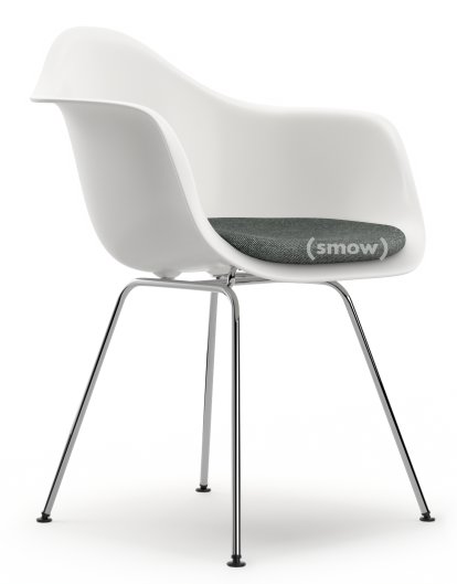 Eames Plastic Armchair DAX, Weiß RE, Mit Sitzpolster, Nero / elfenbein, Standardhöhe - 43 cm, Verchromt