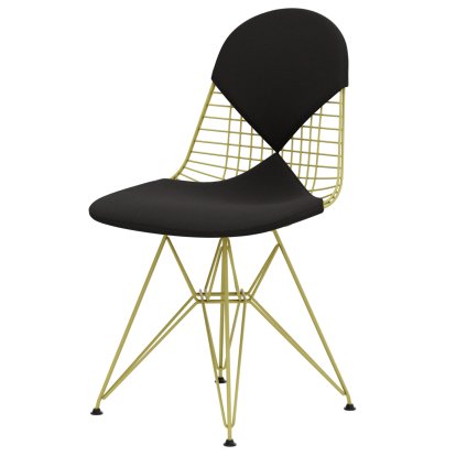 Wire Chair DKR , Pulverbeschichtet citron, Sitz- und Rückenkissen (Bikini), Hopsak dunkelgrau