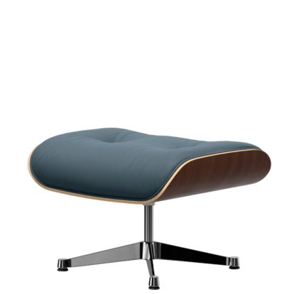 Eames Lounge Chair Ottoman, Nussbaum dunkel, Leder Premium F rauchblau, Aluminium poliert