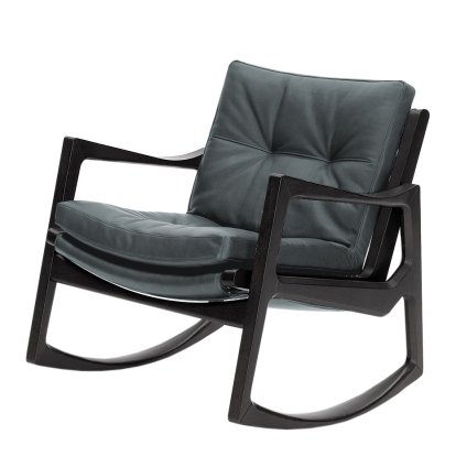 Euvira Schaukelstuhl Soft, Eiche schwarz gebeizt, Leder Classic grau