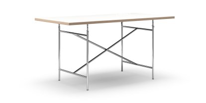 Eiermann Tisch, Melamin weiß mit Eichekante, 160 x 80 cm, Chrom, senkrecht, mittig (Eiermann 2), 100 x 66 cm