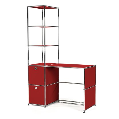 USM Haller Schreibtisch mit Regalaufsatz, USM rubinrot