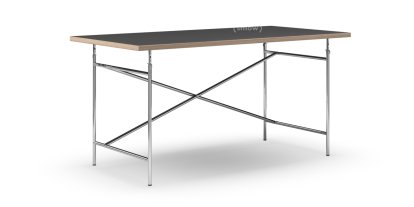 Eiermann Tisch, Linoleum schwarz (Forbo 4023) mit Eichekante, 160 x 80 cm, Chrom, senkrecht, versetzt (Eiermann 2), 135 x 66 cm