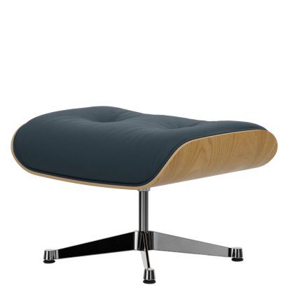 Eames Lounge Chair Ottoman, Kastanie natur, Leder Premium F rauchblau, Aluminium poliert