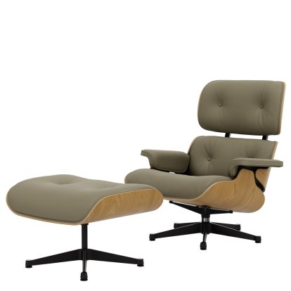 Eames Lounge Chair & Ottoman, Kastanie natur, Leder Premium F sand, 89 cm, Aluminium poliert, Seiten schwarz