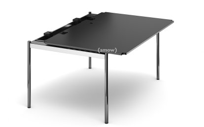 USM Haller Tisch Advanced, 150 x 100 cm, 41-Linoleum nero, Klappe rechts