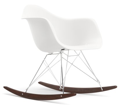 Eames Plastic Armchair RAR, Weiß non-RE, Verchromt, Ahorn dunkel