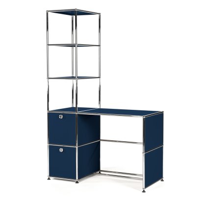 USM Haller Schreibtisch mit Regalaufsatz, Stahlblau RAL 5011
